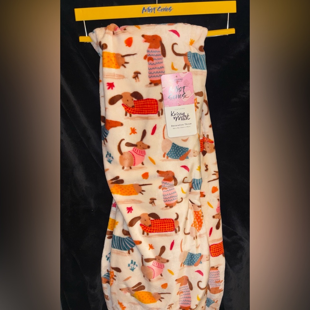 Dachshund Fall Plush throw blanket featuring dogs & colorful fall leaves